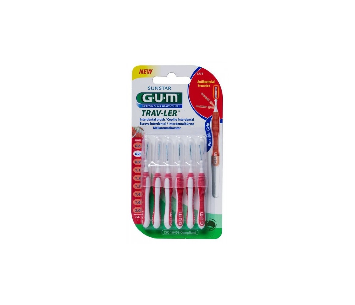 Gum Trav-Ler 0.8mm 6 Cepillos Interdentales