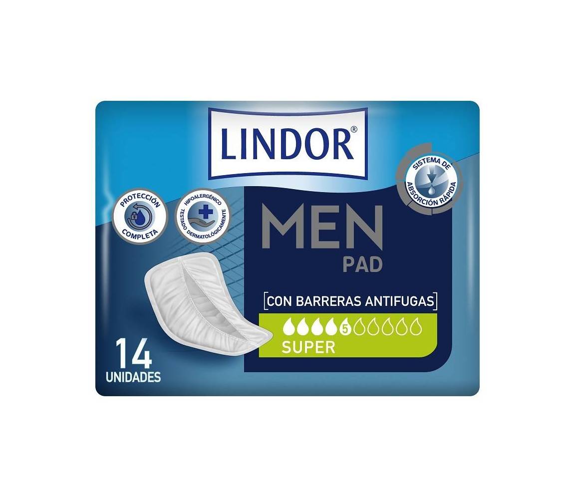 LINDOR MEN PAD SUPER 5 GOTAS 14 UNIDS