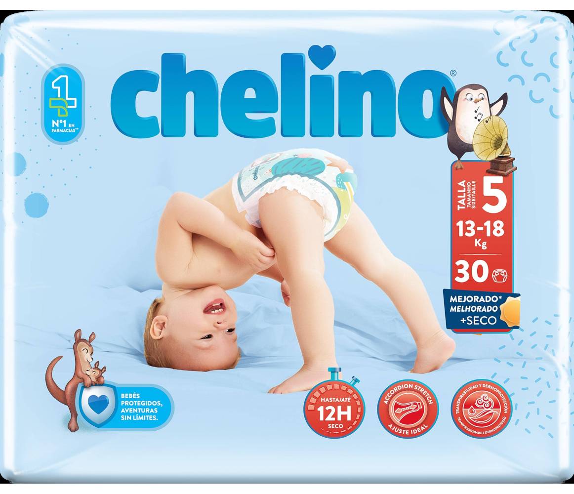 PAÑAL INFANTIL CHELINO TALLA 5 13 - 18 KG 30 PAÑ